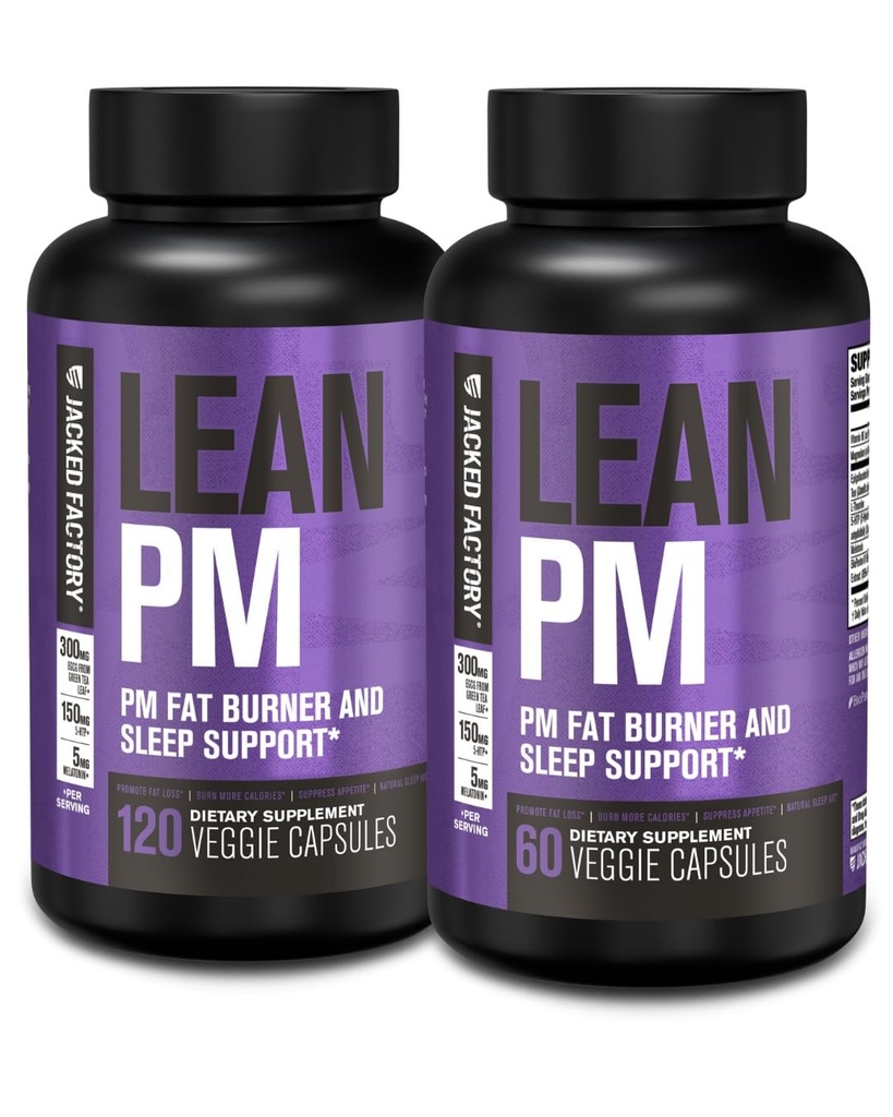 Jacked Factory Lean PM Night Time Fat Burner,"睡眠援助补充剂", & Appetite Spressant for Men and Women - 180 无兴奋剂蔬菜减肥药
