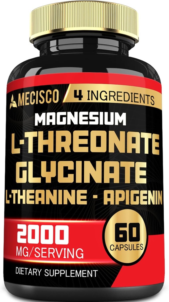 2000mg 镁酸盐补充剂 甘油酸镁,L-乙烷和阿皮根宁 - 60 Capsules - 阳性黏液,脑健康,记忆能力和肌肉生长支持