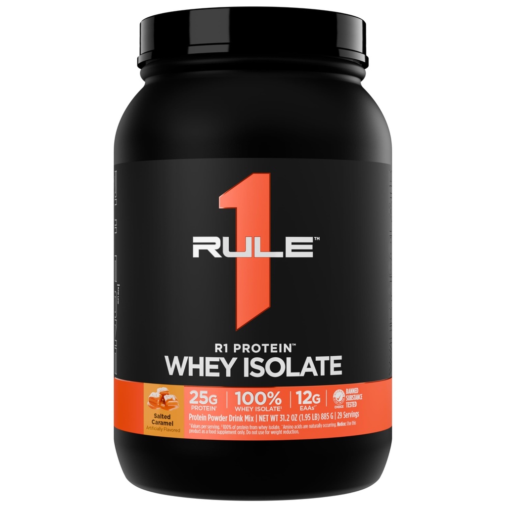 规则1 R1蛋白质 Whey Isolate - 含有25g蛋白 & 6g BCAA 单自孤立和水解源进行工作回收(2英镑*,Salted Carmel)