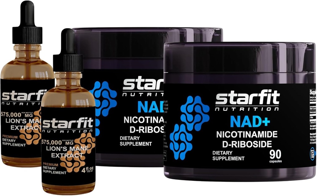 STARFIT - Nicotinamide D-Riboside, 180 Capsules & Lion's Mane 575,000 Mg 提取器, 8 Fl Oz