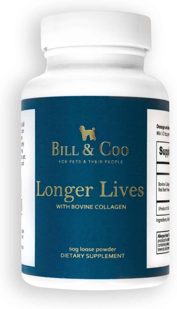 BILL & COO Longer Lives Fiber 补充 Bovine Collagen Peptides & Beetroot Powder for Dogs - 促进消化、心脏和肝脏支持 - 狗联合补充公式 - 90g