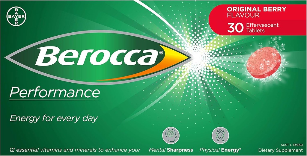 Berocca 性能 30 Effervescent 平板电脑 - 原版 Berry Flavor 国际版咖啡因免费