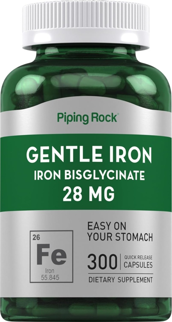 管道石铁比斯利化 28 mg → 300 capsules → Gentle 铁辅助 → Non-GMO & Gluten Free