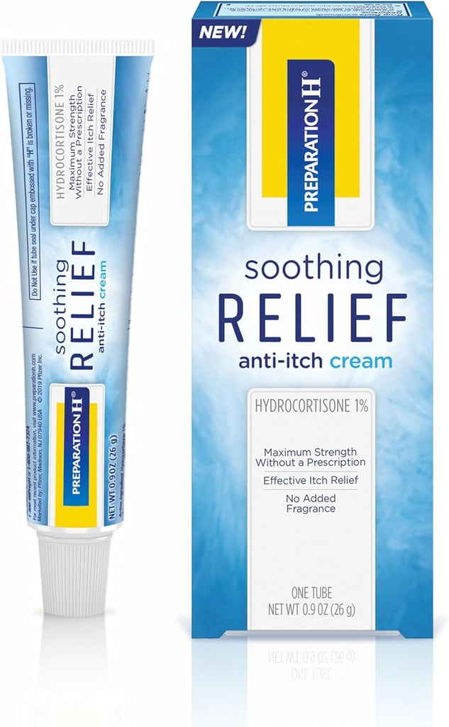 H 溶解抗痒乳油,1%的Hydrcortisone Cream用于Butt Itch Relief - 0.9 Oz Tube
