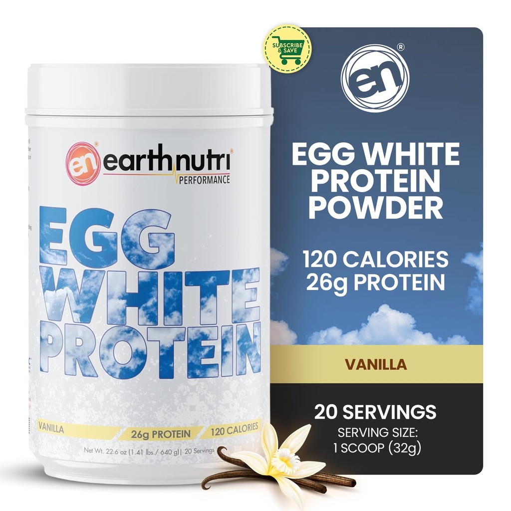 EarthNutri - 蛋白蛋白粉补充剂,用于前、内或后工作,26g of 蛋白质 per service,支持肌肉强力与恢复,无人工添加剂 - Vanilla 20 services (640g)