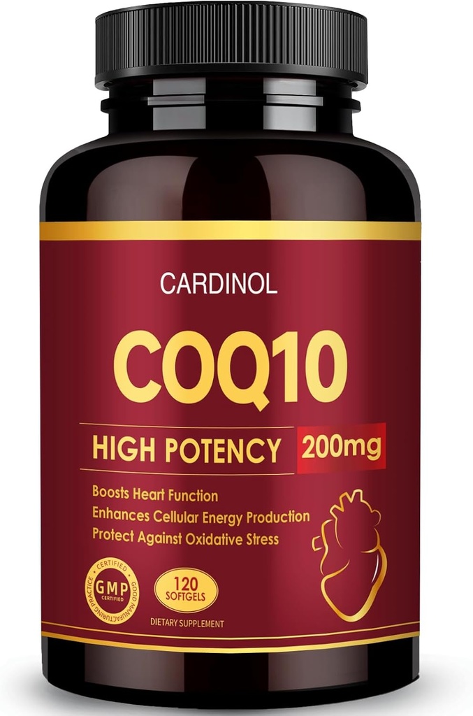 CoQ10 200mg 软胶 配有 PQQ & Omega 3, 最大吸收合酶 Q10, 强大的抗氧化剂 心脏和能源健康, 120 计数, 4个月供应, 非 GMO