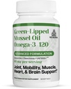 TURNER 新西兰绿色浸泡Omega-3 Mussel Oil,53x 具有UAF1000+超强抗氧化剂,用于高级联合舒适和流动,无鱼味余酸,1瓶,120软胶
