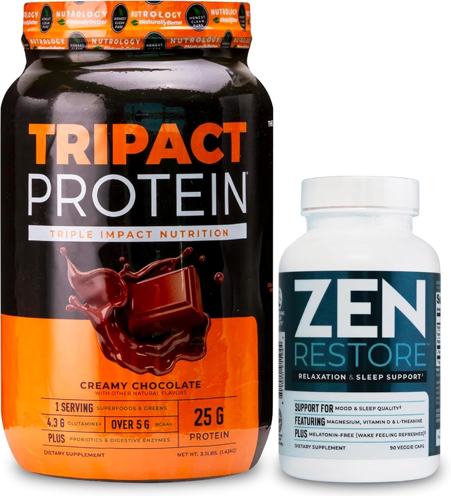 营养学 TRIPACT 蛋白质粉,7-in-1 食用置换摇摆,奶油巧克力(40种服务)  Zen天然镁补充剂(30种服务)