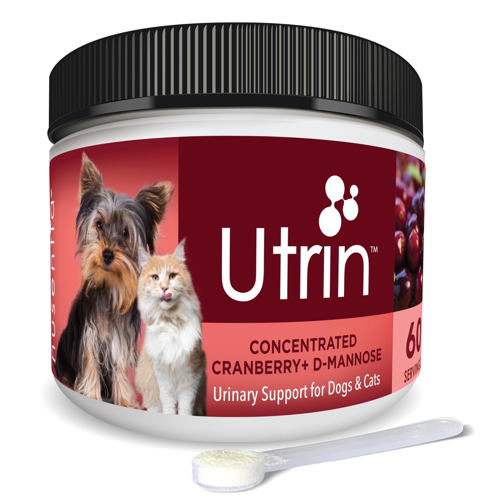 NUSENTIA UTRIN - 对猫和狗的尿道支持 - 双行动Cranberry & D-Mannose - 自然刀锋健康、失禁和反复UTI,60次服务