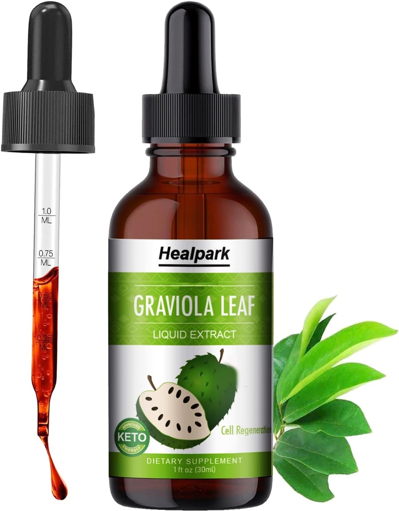 Healpark Soursop 位点液体 Graviola 叶片提取 - Natrual Soursop Guanabana 叶子液体, Soursop 石油 98% 吸收-1 Fl Oz