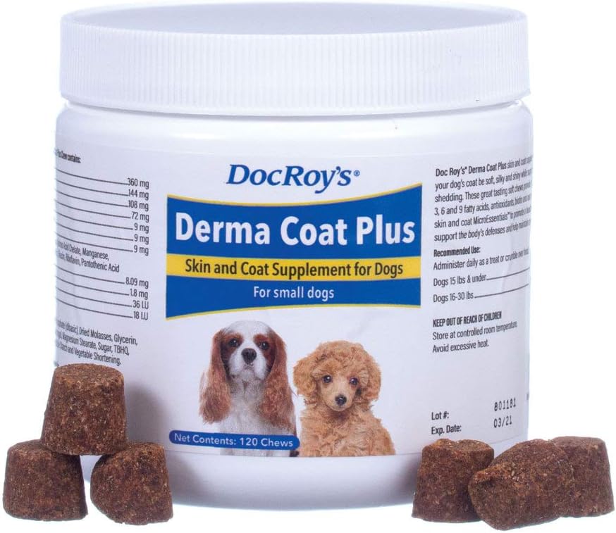 恢复动物健康 多克罗伊的Derma Coat Plus Skin & Coat Supplor for Small Dogs - 120 cm t Chews