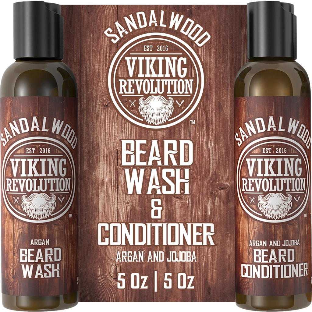 (原始内容存档于2017-09-29). Viking Revolution Beard Wash & Beard Contitioner Set w/Argan & Jojoba Oils - Softens & 加强 - Natural Beard Shampoo w/Beard Oil Sandalwood (5oz) (英语).