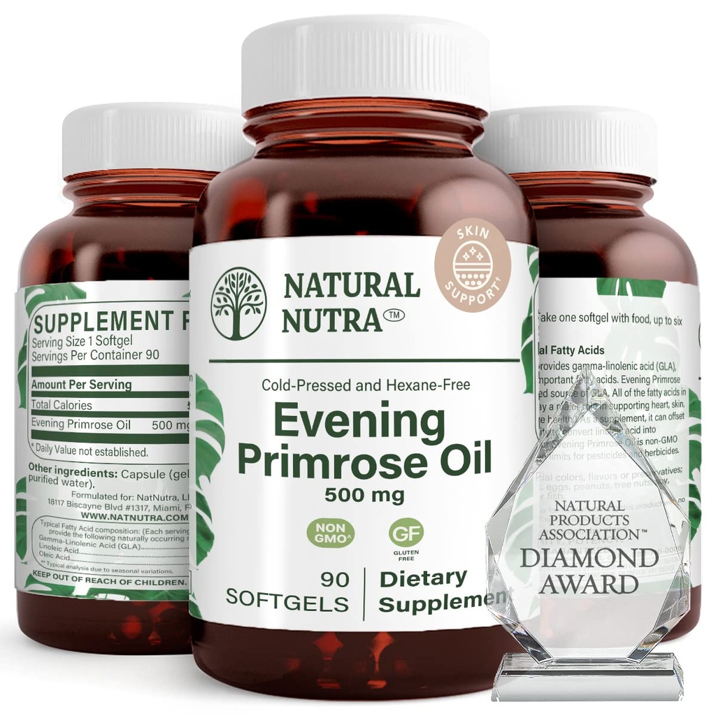 天然 Nutra Evening Primrose 石油补充剂,来自脂肪酸, Nerve Health, 帮助减少皮肤 Blemishes, 平衡体分泌,促进心脏健康,皮肤清晰,500毫克,90软胶