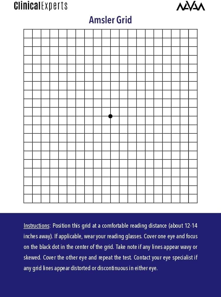 Amsler Eye Grid 带有磁性回路——临床专家为Macular Degeneration & Glaucoma患者提供的每日视觉筛选工具(2包)
