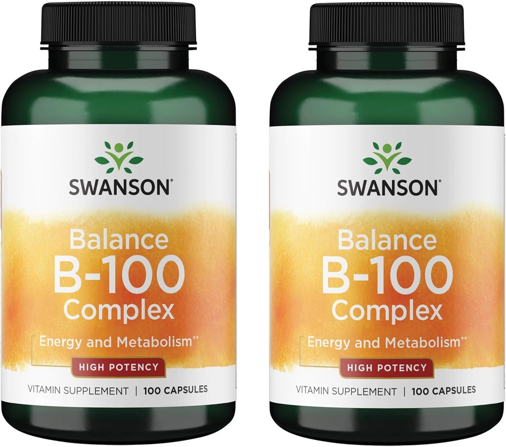 Swanson维生素B-100 - 维生素补充促进能量和代谢支持 - 支持心脏健康、脑健康和神经功能的高潜力公式 - (100 Capsules)(2包)