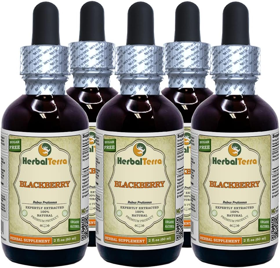 BlackBerry (Rubus fruticosus) 丁香,有机干叶液体提取物(Brand name:Herbalterra, Proudly made in USA) 5x2 fl.oz (5x60 ml) (英语).