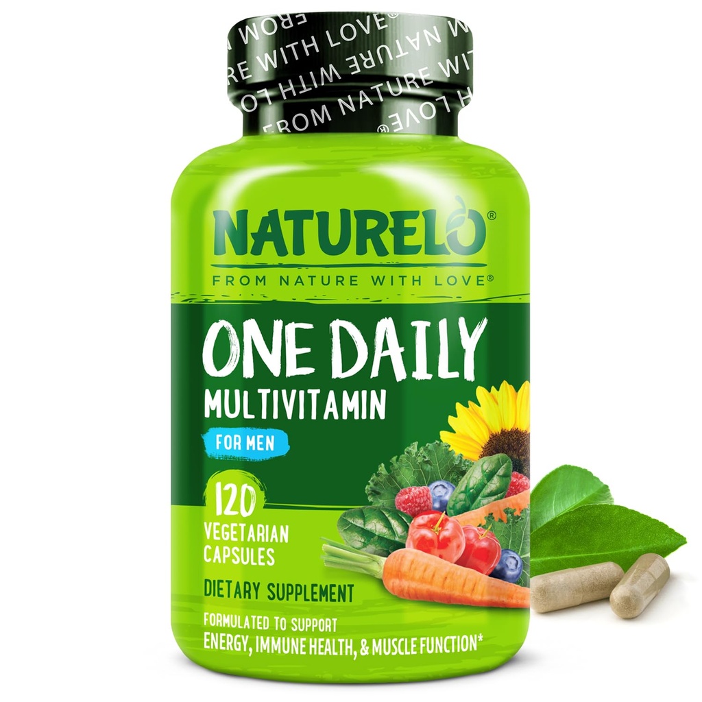 NATURELO MENS 多维塔明 -- -- 维生素、矿物和有机全食品、促进能源与健康、非GMO,120个蔬菜卡普尔