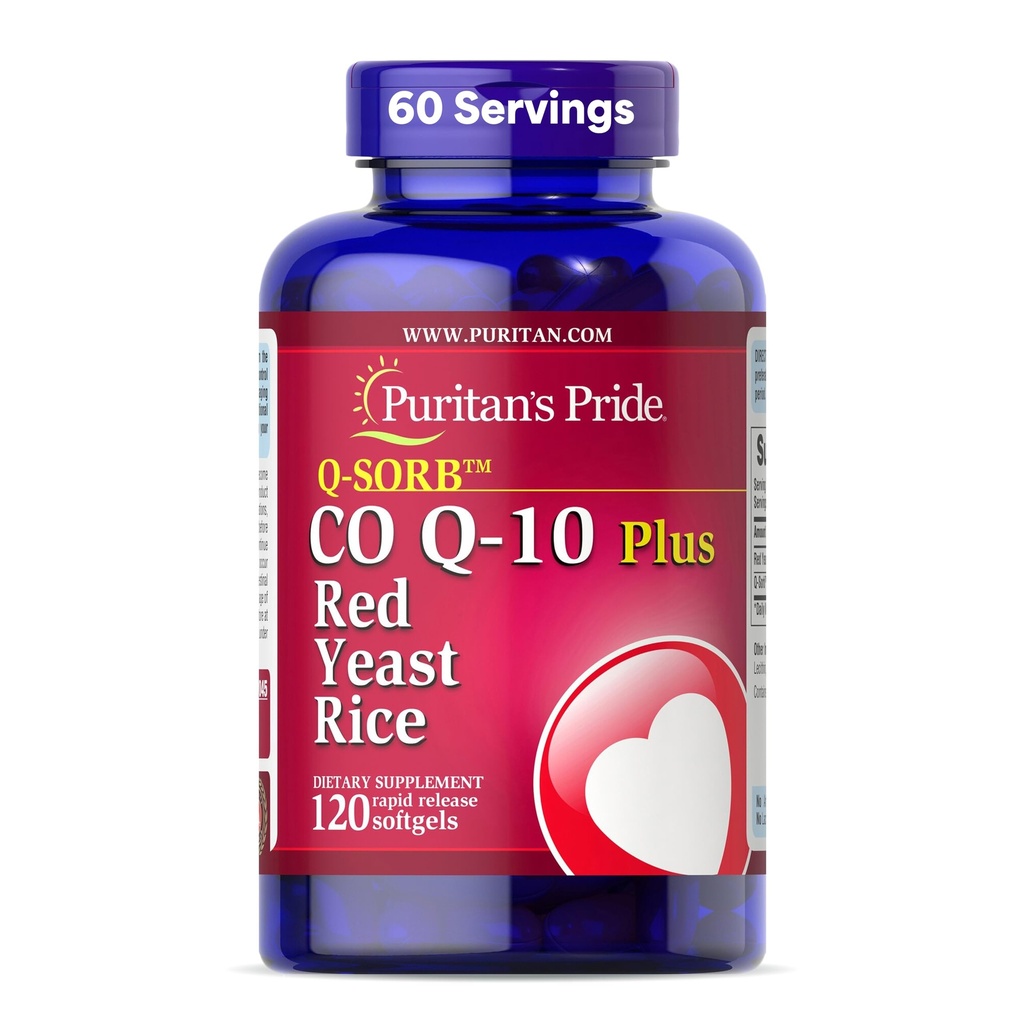 清教徒的骄傲Q-SorbTM Coenzyme CoQ10 心脏健康,口腔口腔健康和健康老化支持的饮食补充品,加红酵母米用于改进消化,120快速释放软胶