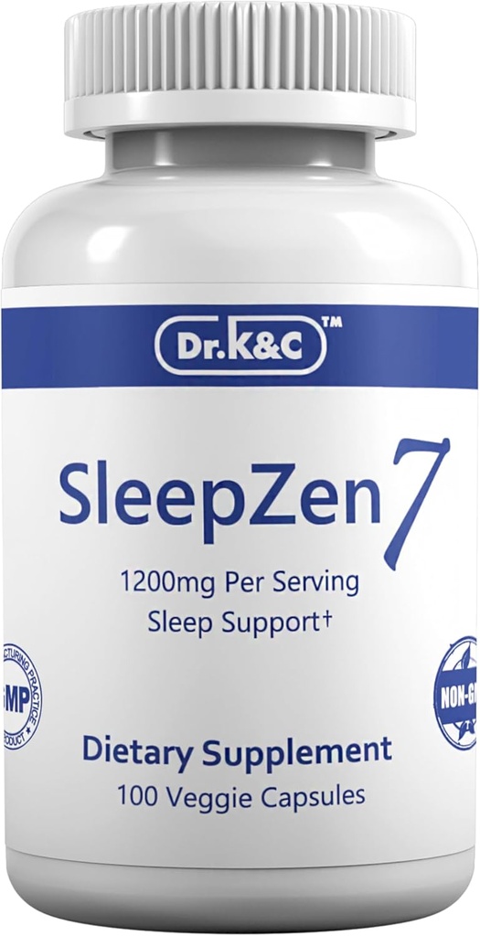 K&C SleepZen7博士 SleepZen7 Sleep Suppose – 所有天然植物植物来源 1200 mg 100 Veggie Capsules 睡眠支持 有机塔特樱桃 Valerian 根提取 不填充非转基因生物