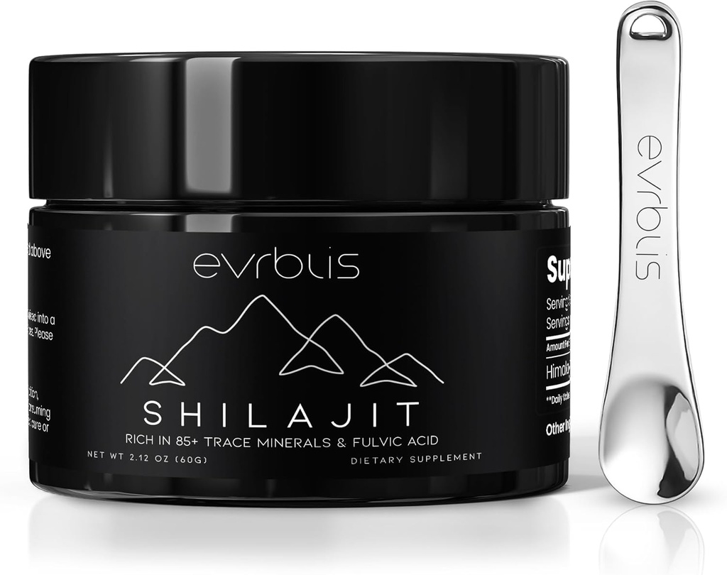 纯喜马拉雅有机物Shilajit Resin, Max Potency Gold Grade Shilajit 男女自然能源助力和免疫辅助剂,配有85+ Trace Minerals & Fulvic酸(60克,120 service).