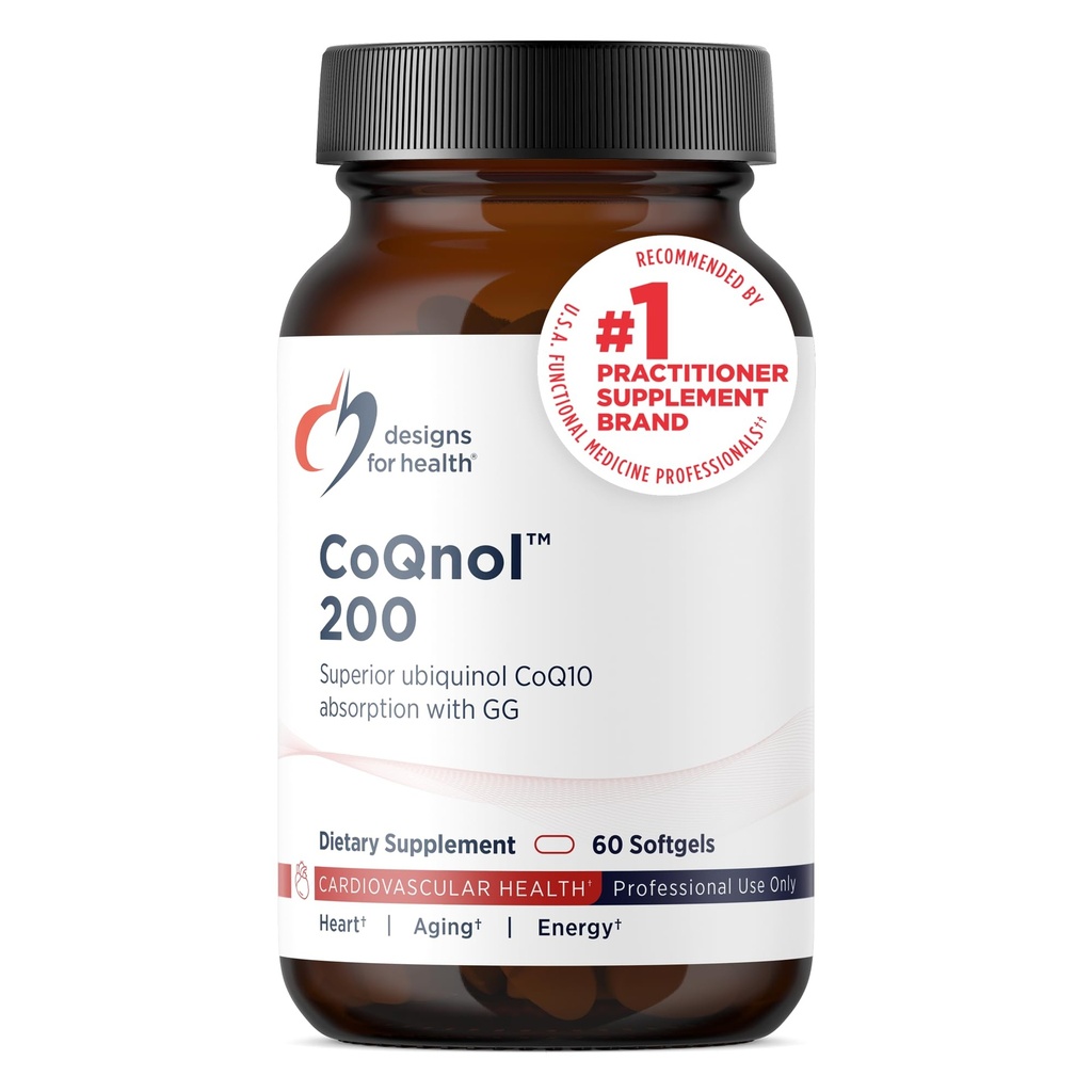 健康CoQnol 200mg-具有高级生物利用率+独家吸收技术的CoQ10 Ubiquinol的设计 - 带有GG的双合金Q10 boost - 心脏,健康老龄化+细胞支持(60 Softgels)