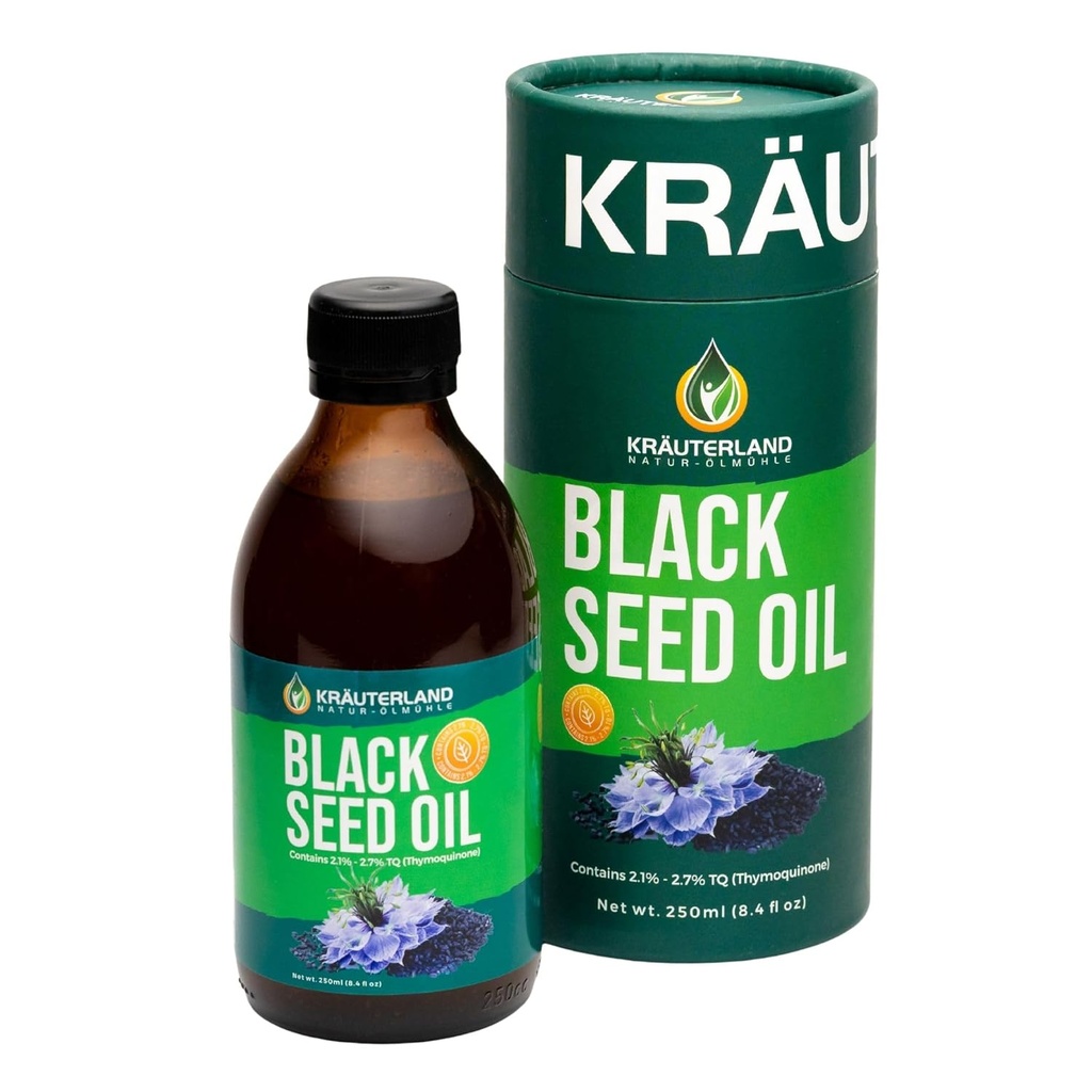 Kraeuterland - 新扭锁 - 无漏 - 天然黑种子油液 8.4 fl oz, Nigela Sativa种子油,High Thymoquinone, Cold Pressed, Vegan, Gluten Free