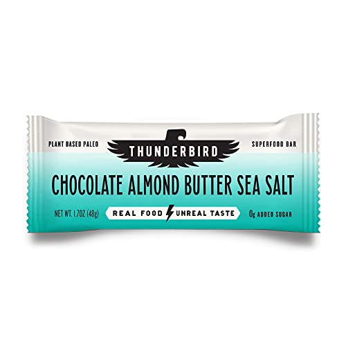 Thunderbird Bars Energy Snack, Gluten-Free with Protein, Healthy Real Food, Vegan Paleo Non-GMO, No Added Sugar, Chocolate Almond Butter Sea Salt Flavor (6 Count, 1.7 oz. Bars)