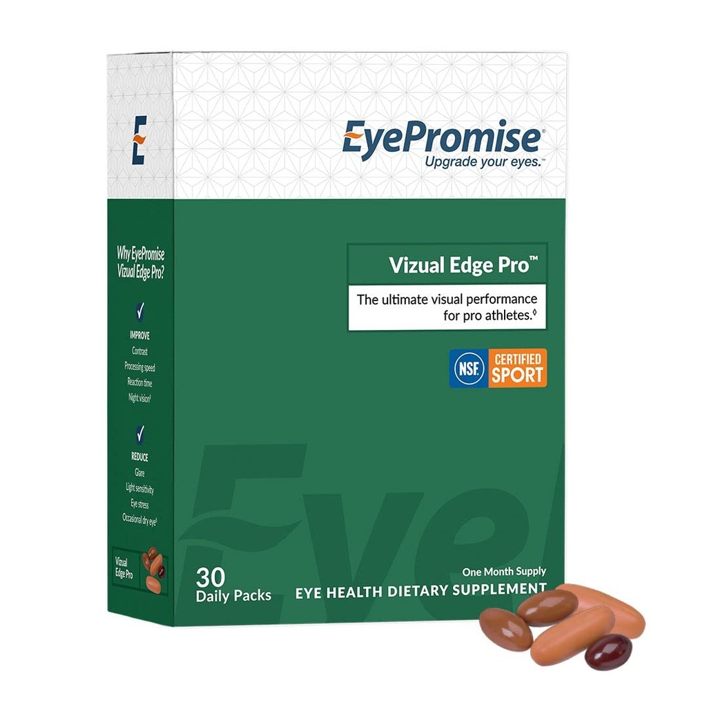 EyePromise Vizual Edge Pro Supplement - 30 单服药丸包,30日供应 - 视觉性能 Eye Vitamin 配26mg Zeaxanthin & 8mg Lutein 视觉质量和清晰度