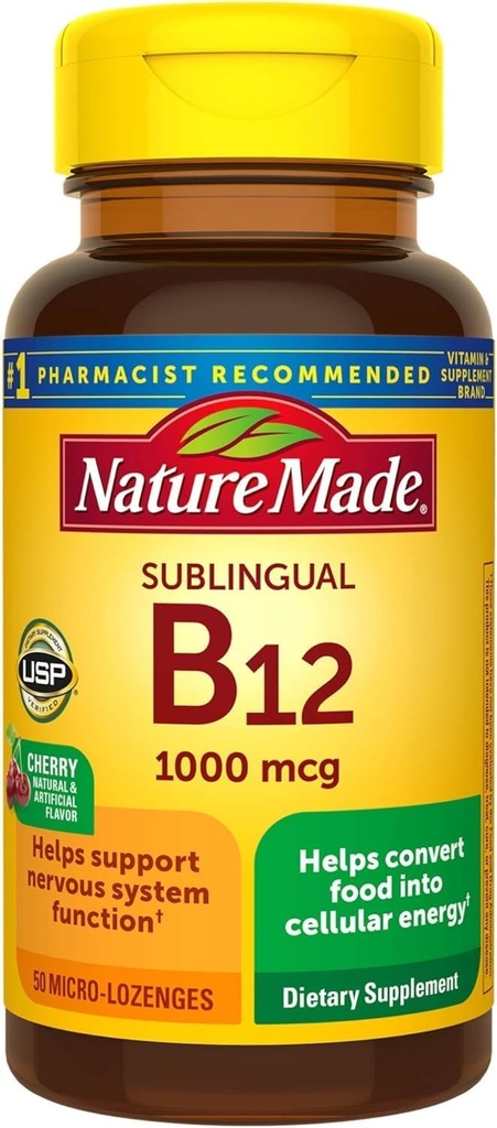 自然制造亚语言维生素B12 1000 mcg 微洛桑格,50 元素健康计数