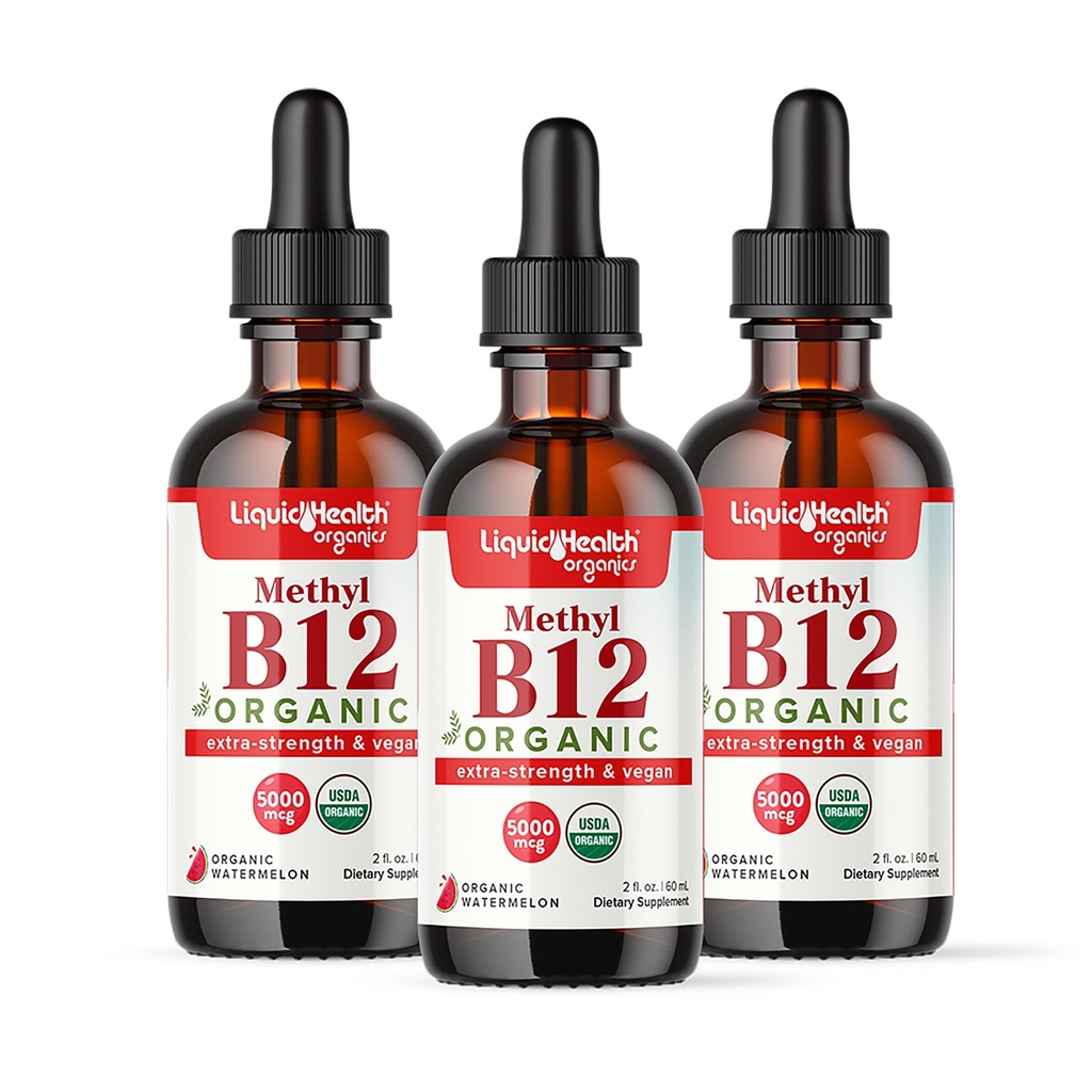 LIQUIDHEALTH USDA 有机甲基维生素B 12 含酸樱桃汁的甲基Cobalamin液滴 - 奶牛能量,免疫支持,改善记忆和浓度 - 美国制造,维冈,非GMO(3包)