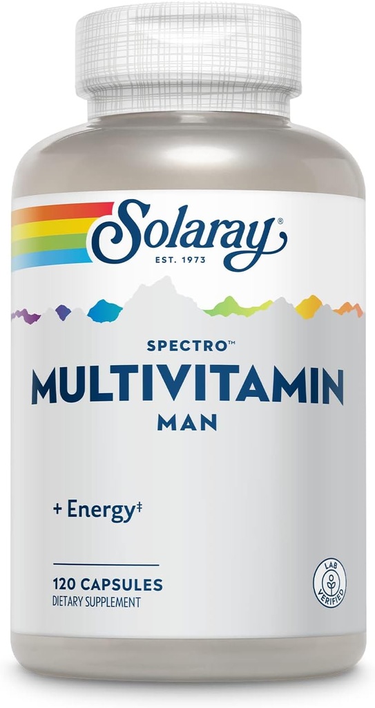 SOLARAY Spectro Multivitamin for Men's Multivitamin for Energy and Group Wellnity with Saw Palmetto, 南瓜种子,消化酶,以及更多,60天的保证, 30个服务, 120个卡普尔