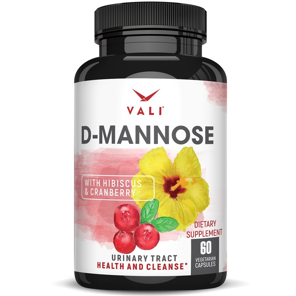 VALI D-Mannose 1000mg 尿道切除健康公式. 有机Cranberry水果粉(Hibiscus). 健康Bladder 自然清洁 快速解毒 Flush 草药UT功能支持药丸. 60个蔬菜盖