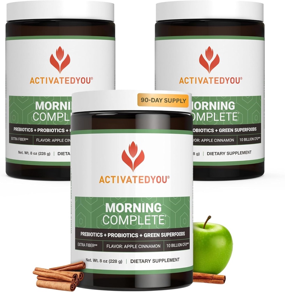 ActIVTED YOU Morning Supply Wellness Greens Superfood Drinking Mix for Gut Health w/Prebiotics, Probiotics, 抗氧化剂, Green Superfoods, 10亿 CCFUs (3包, 苹果肉桂)