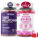 NEVISS Melatonin + 维生素 D3 & B12 Gummys, Vegan, 2+2=4 Pack
