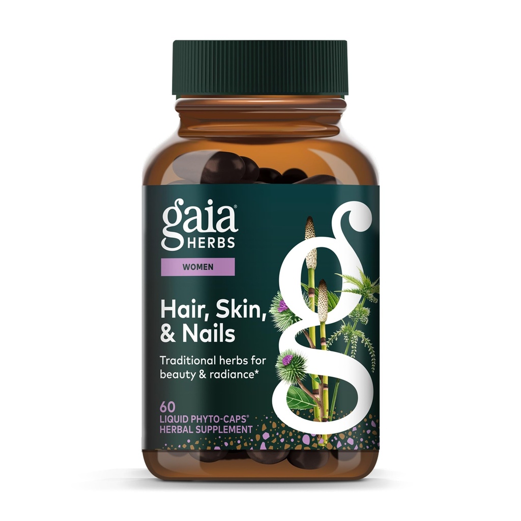 Gaia Herbs Hair, Skin & Nails - 支持健康皮肤, Hair & Nail Health* - Astaxanthin, 马尾, Gotu Kola & Burdock - 60 Vegan Liquid Phyto-Capsules (30名服务人员)