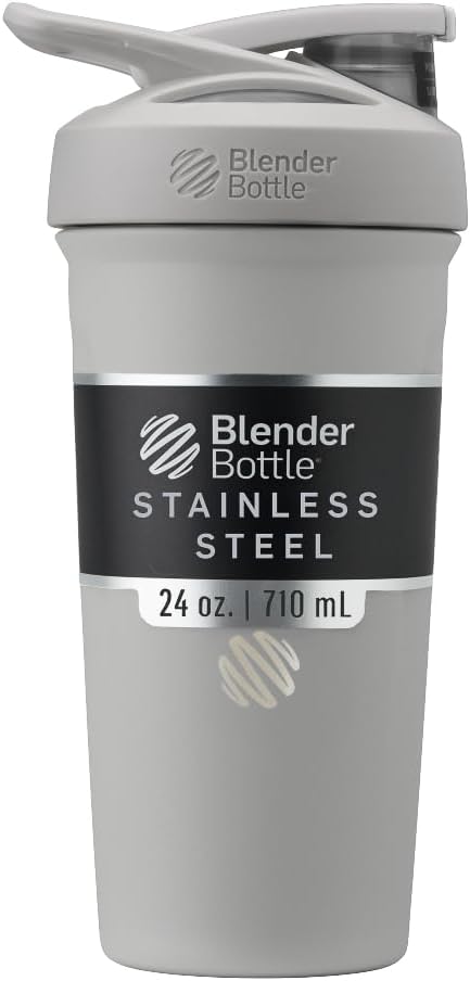 BlenderBottle Sport 绝缘无色钢摇摆瓶与Wire Whisk,24 Ounce, Grey – 运动员和适身性激素的蛋白质摇摆和吸水,易混合,保持饮料冷却,可锁定的液态