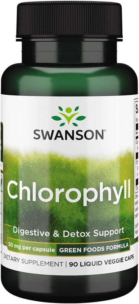 Swanson Chlorophyll - 绿色食品配方,支持身体的自然清洁和除臭过程 - 促进固醇健康支持 - (90 液化维基瓶,每瓶50毫克)