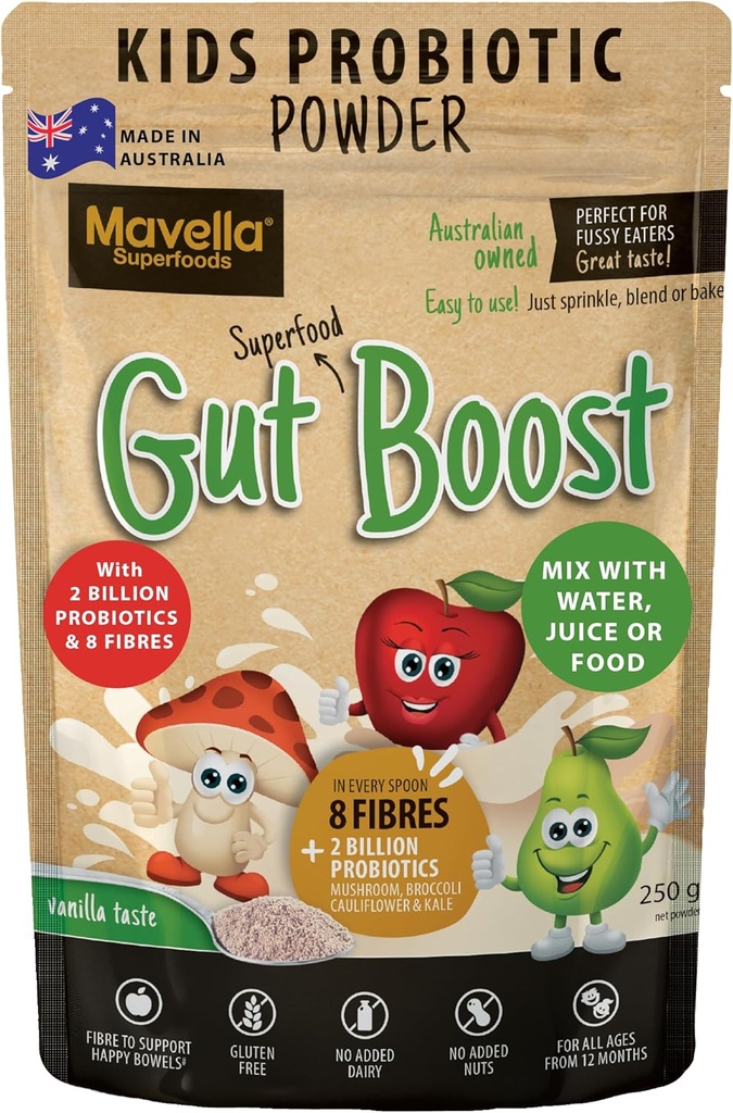 Kids Probiotic Powder Gut Boost – Daily Districtive & Immune Support for children Todlers, Vanila Flavored Fiber 补充,便利和Gut Health的简易混音 8.82oz(250g)