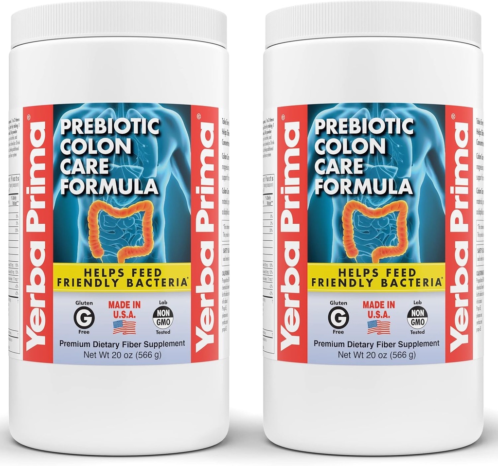 Yerba Prima Prebioon Colon Care公式,20 oz粉(包2),配FOS - 天然肽纤维,镁,硒 - 非GMO,Gluten Free,Vegan Daily Supplement - 供男女使用