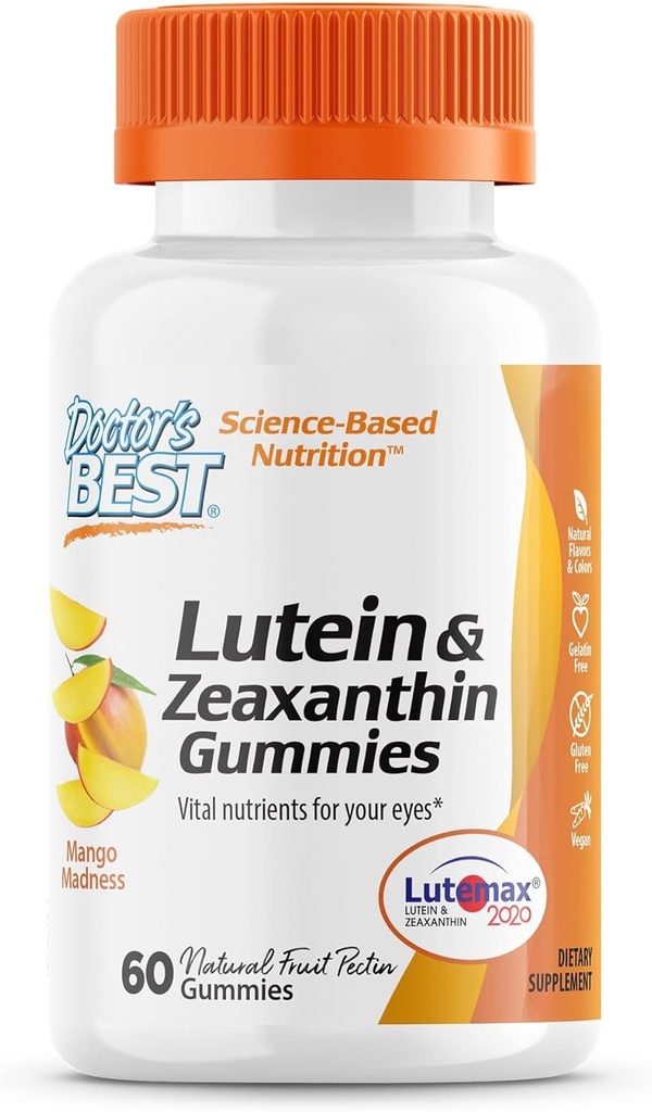 博士最佳Lutein Gummys与Lutemax 2020, 60 Ct, Chewable 自然眼支持补充, Marigold Lutein, Zeaxanthin, 眼健康与 Macular 支持, 非GMO, 天然水果 Pectin, Vegan