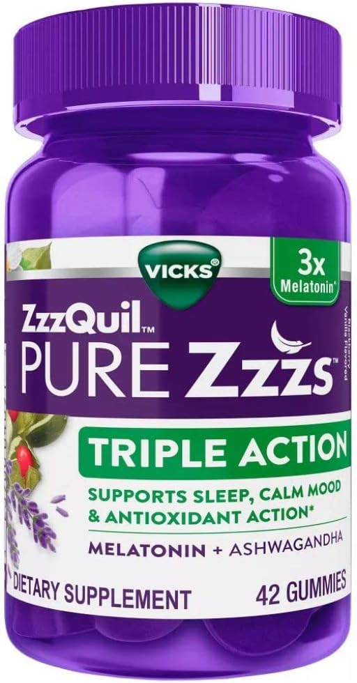 ZzzQuil Pure Zzzs 三重动作 Gummy Melatonin 睡眠补充, 21 Counter (Pack of 2), 42.0 Counter
