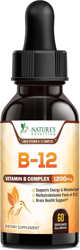 B-12 维生素能量下降(Methylcobalamin) 超强超强B 复合体 - 亚语言 B12 用于免疫支持,心脏健康和细胞能量支持,Raspberry Flavored - 2 Fl Oz