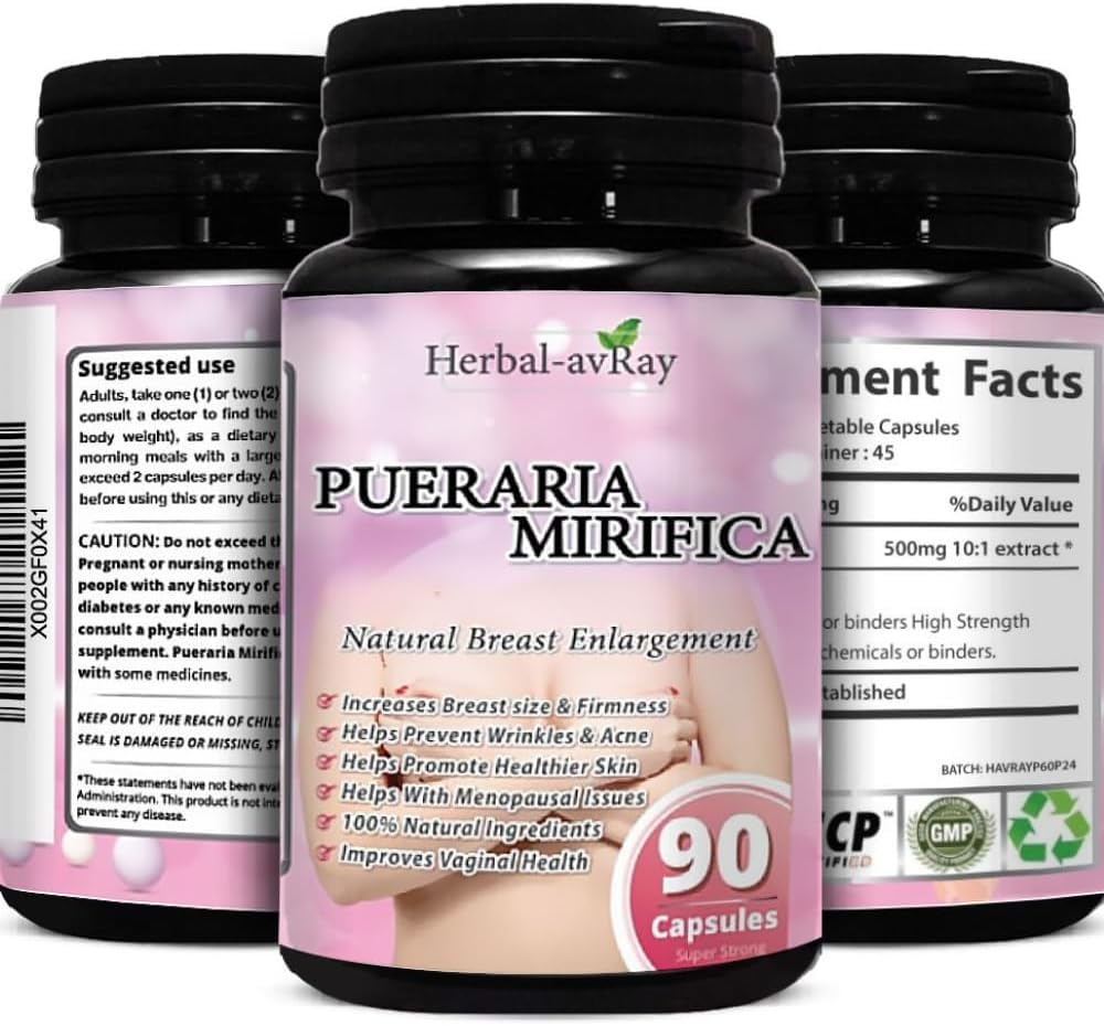 Pueraria Mirifica Capsules - Natural Breast Enhancement Pills for Women - Breast Enlargement Pills - Breast Growth, Vaginal Health, Menopause Relief, Skin & Hair Health - 90 Vegan Capsules