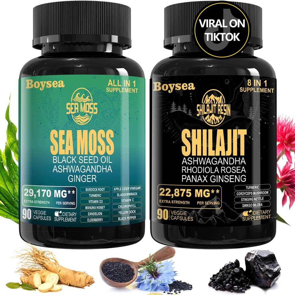 Geloo Superfood Supplies Bundle - 90 Count Sea Moss Capsules (Sea Moss, Black Seed Oil) & 90 Count Pure Shilajit Capsules (Shilajit, Ashwagandha) - 1 pack (原始内容存档于2019-03-03) 黑种子油(Sea Moss, Black) 黑种子油(Sea Moss, Blacked Oil) 黑种子油(Shea) 黑种子油(Sheare Shilajit Capsules) - 1 Pack (Shilagit, Ashwagandha)