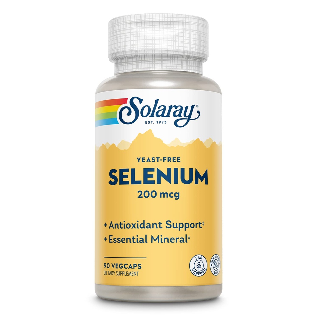 Solaray Yeast Free Selenium 200mcg, Selenium Capsules for Healthy Thyroid Function & Immune Support, High Absorption Supplement, Vegan, 90 Servings, 90 VegCaps
