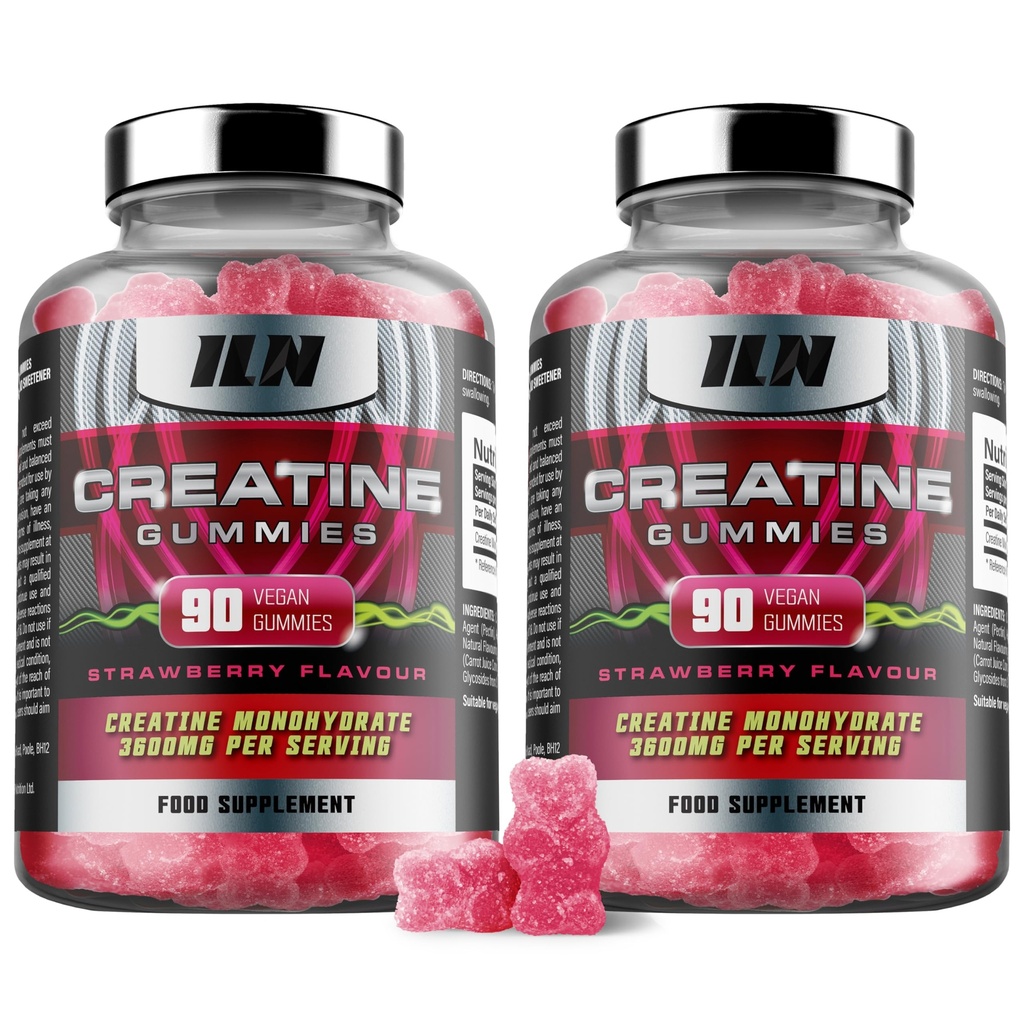 铁实验室 营养 Creatine 单水合物(180 Gummy Bears) - 3600mg Per service - 草莓 Flavor - 男女高强度 Creatine (180 Vegan Gummys)