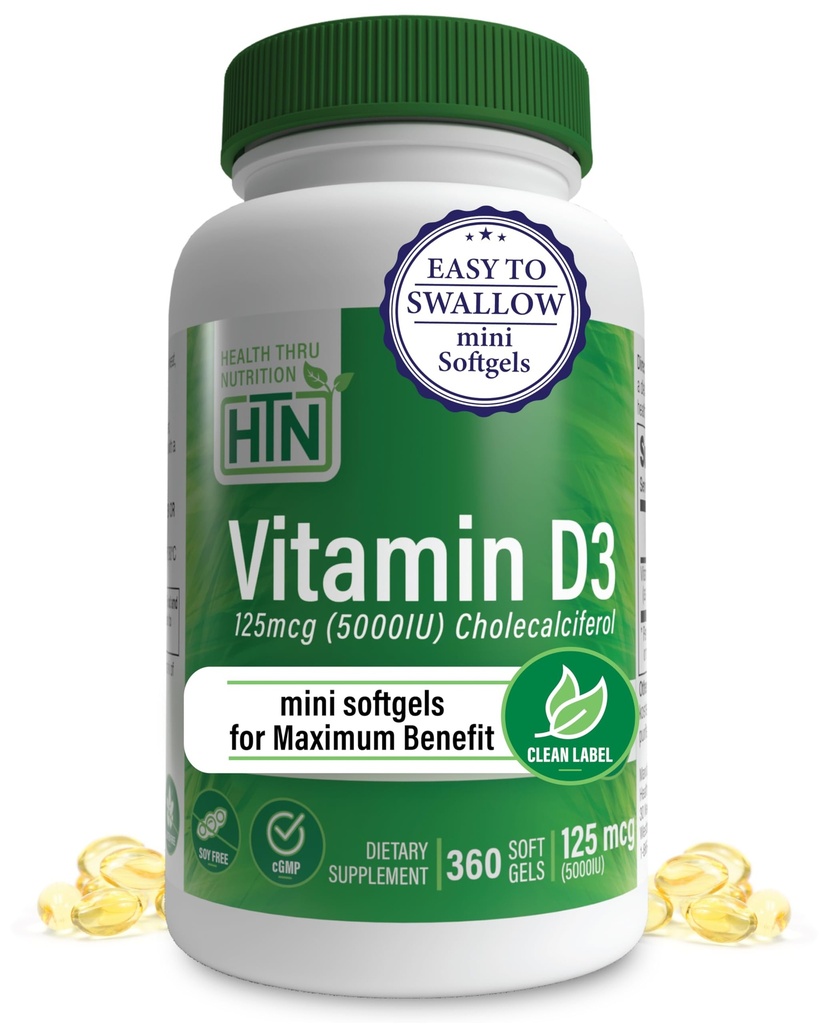 健康 营养 维生素 D3 5000iu 360 最大受益年小软胶 供给 125mcg Colecalciferol → 第3党 测试 → 非GMO USP 有机EVOO的级别