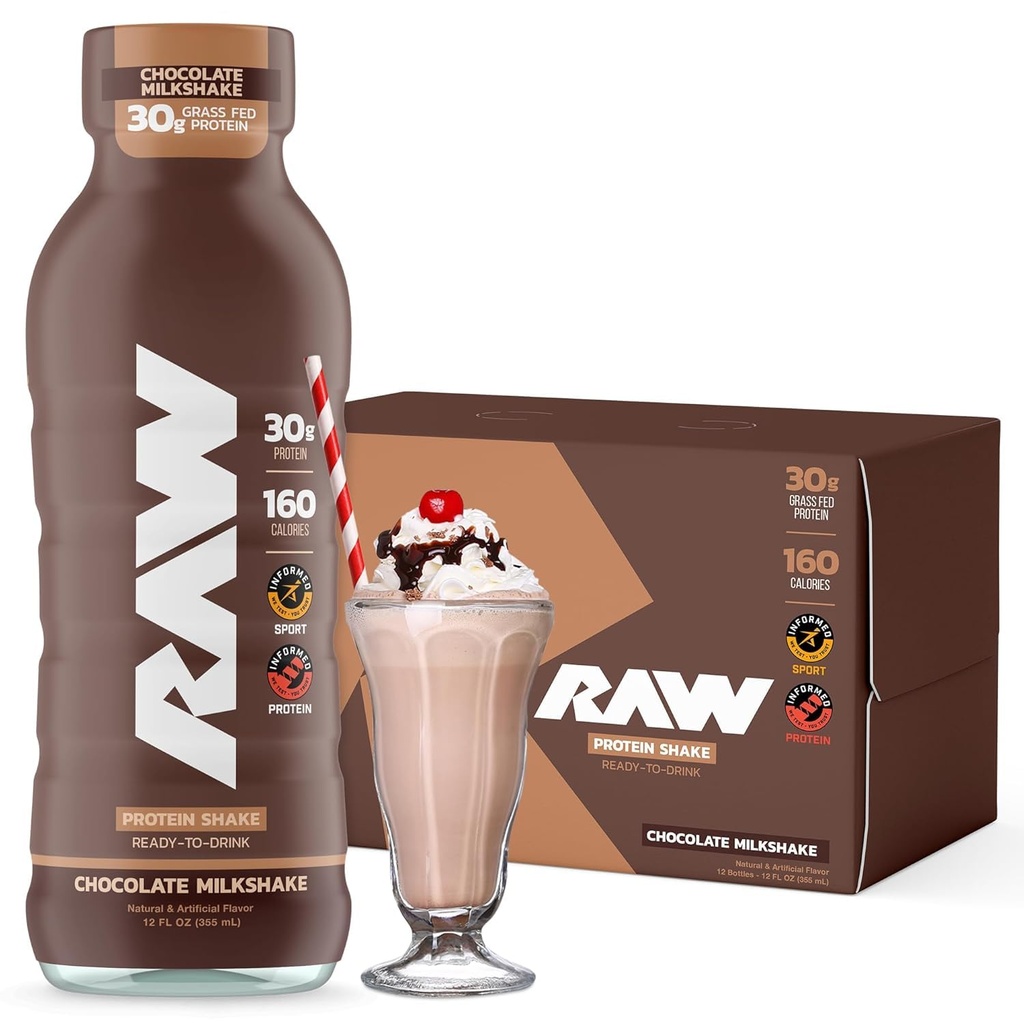 RAW 准备饮用蛋白质摇摆 巧克力 - RTD 蛋白质饮用草药 Whey 蛋白质独供工作后使用 - Zero-Sugar & Gluten - Free Meal Executive drink & Freak Shake, 12 Fl Oz