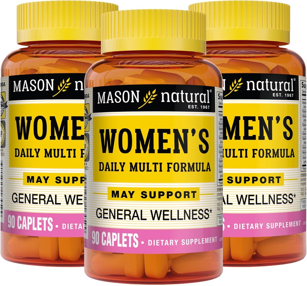 MASON NATURAL 妇女日报的多种配方,配有21种基本维生素和营养素,支持总体健康与整体健康,90个卡片(3包)