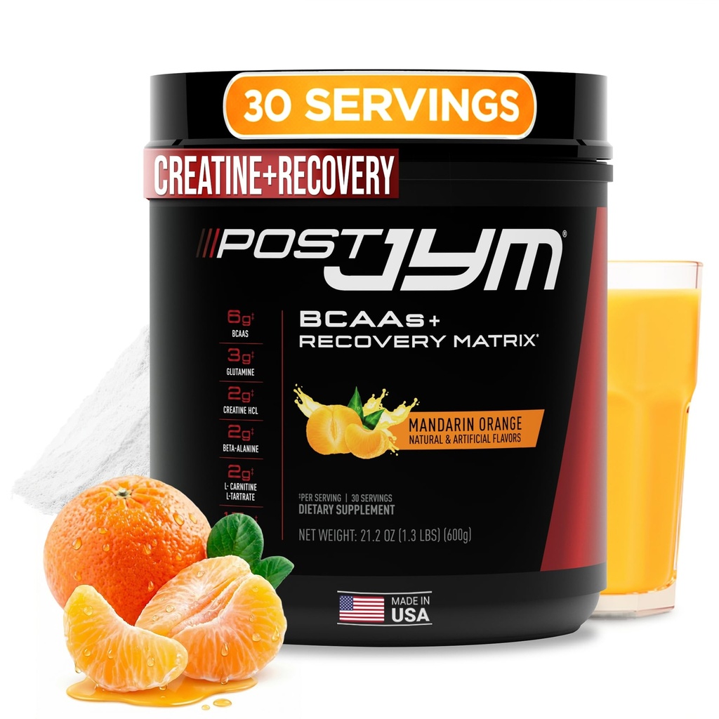 JYM Supplement Science Post JYM Active Matrix Mandarin Orange Amino Recovery Powder Pure Creatine HCL, BCAA’s, Glutamine, Carnitine, Betaine, Taurine for Strength, Repair, Performance 30 Servings